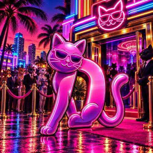 Dacity Cat at the nightclub doors