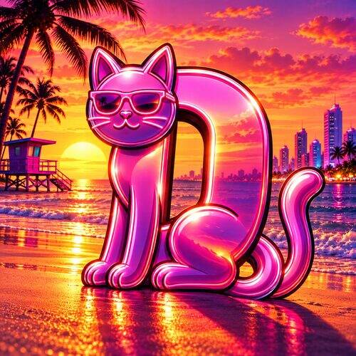 Dacity Cat on the beach at sunset